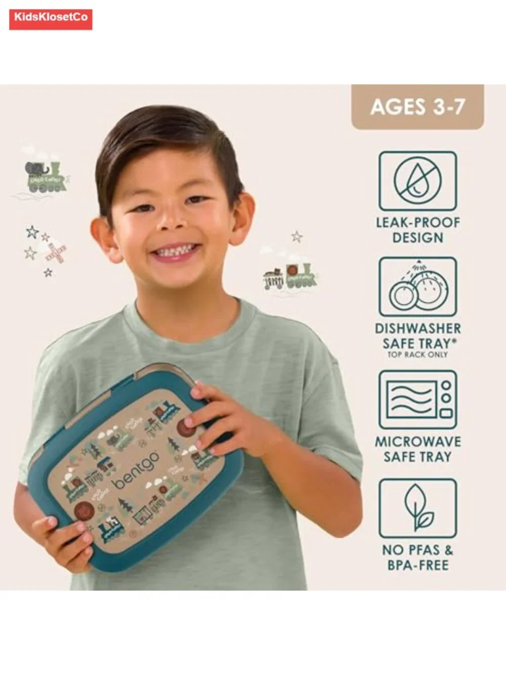 Leak-Proof 5-Compartment Bento Lunch Box for Kids, Ages 3-7, Durable,